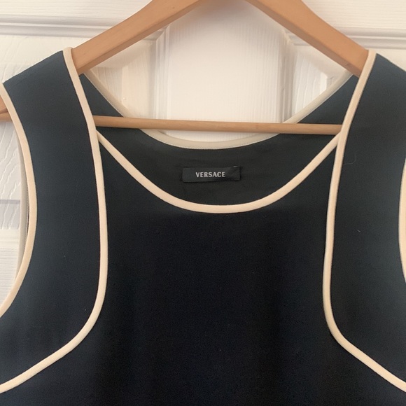 Versace Wool Knee-Length Dress with Cream Piping Detail - Picture 2 of 6